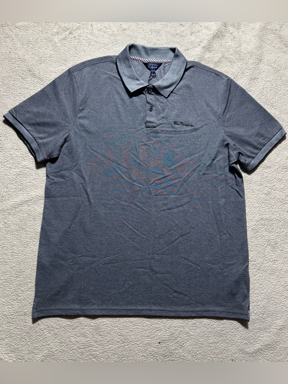 Ben Sherman Polo Mens Large Short Sleeve Tipped Collared Shirt Gray Black NEW